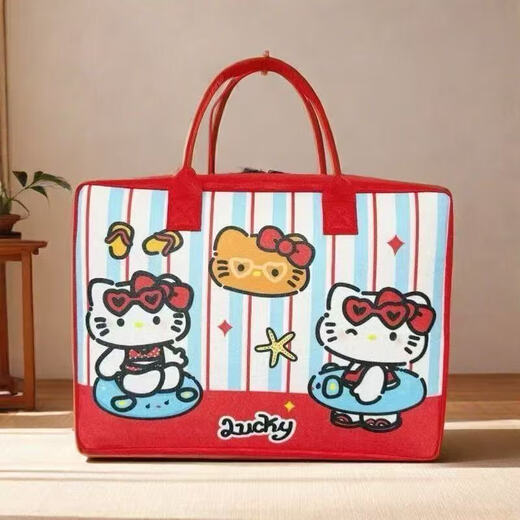 Cartoon felt travel bag storage bag large capacity cute outing luggage trolley case can be used as a must-have red KT cat
