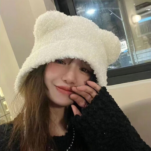 Cute woolen bear ears woolen knitted hat for women in autumn and winter, face-showing, small ear protection, big headband, cold hat, black-headband