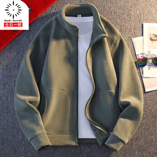Kuraishi Kazuki American retro solid color casual versatile stand-up collar jacket men's autumn and winter new trend jacket top Green XL