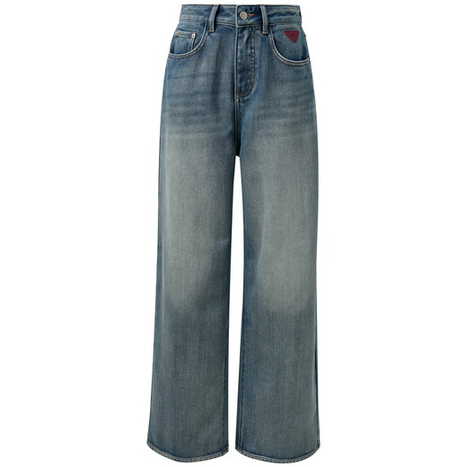 Sancai 2025 winter new one-piece velvet brushed jeans high-waisted wide-leg pants loose M