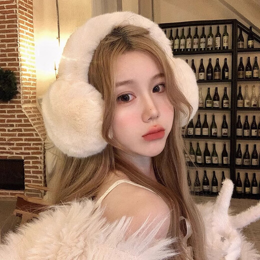 JIOESC white earmuffs for women in winter, cute plush earmuffs, antifreeze earbags, warm Northeast cycling, cold protection earmuffs, earmuffs - white