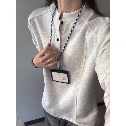 Yiqun cleanfit splicing deconstructed long-sleeved t-shirt sweatshirt for men in autumn Henry collar heavy right shoulder inner layering shirt for men white gray XL recommended 120-140Jin Jin equals 0.5 kg