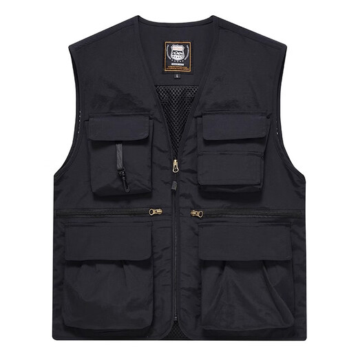 MKFZ multi-pocket vest men's workwear loose fishing photography director media work clothes vest with printed logo black 8899 S