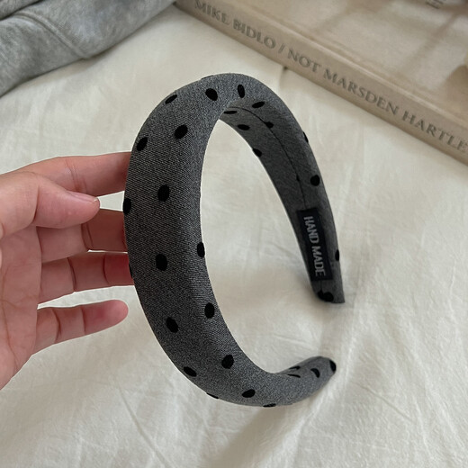 Miao Yijia gray polka dot headband women's high skull wide-brimmed hairpin headwear high-end western style fashionable headband 2025 new gray headband 2 pieces polka dot + bow 3cm