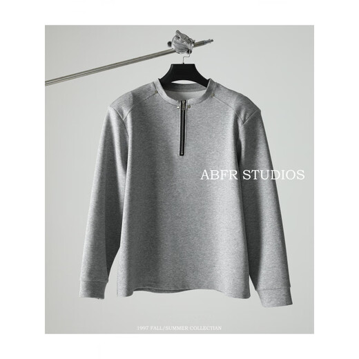 ABFR American half-zip shoulder padded sweatshirt men's autumn cleanfit rivet long-sleeved bottoming Henry shirt gray XL