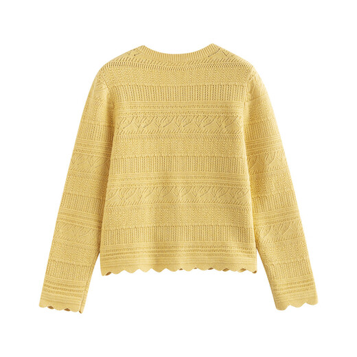
InMAN (INMAN) Fashion Simple Three-dimensional Crochet Knitted Cardigan for Women 2025 Autumn Elegant Versatile Retro Sweater Jacket Yellow M