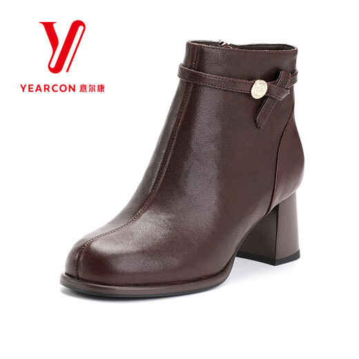 Yierkan Women's Shoes Fashion Boots 2025 New Autumn and Winter Ankle Boots Thick Heels High Heels Commuting Soft Surface Short Boots Elegant and Fashionable Women's Single Boots 23 Brown 40