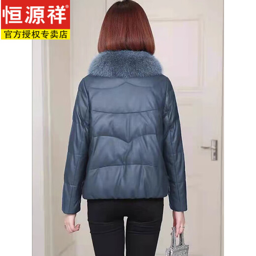 Hengyuanxiang Genuine Leather Down Jacket Women's Short 2025 New Fashion Small Haining Fox Fur Sheepskin Jacket Winter Blue Whitening and Slimming L Recommended 105-115 Jin Jin equals 0.5 kg