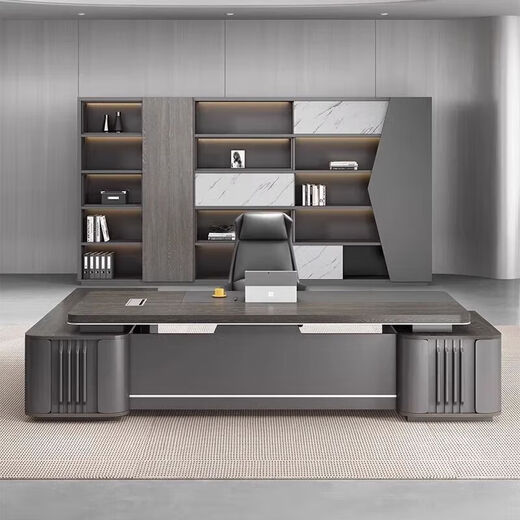 Light luxury boss desk and chair combination office simple modern CEO computer desk large desk executive desk 2.0 boss desk + 2.4 bookcase