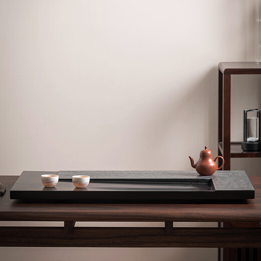 Natural black gold stone tea table stone coffee table high-end office living room tea set tray modern light luxury tea tray home 50*30*3CM