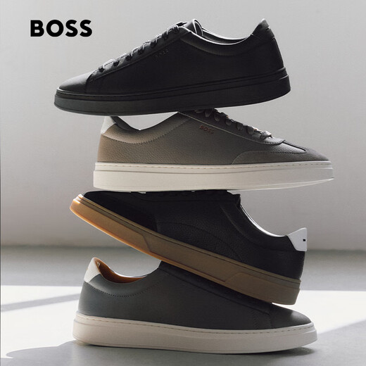 Hugo Boss BOSS New Year's Gift Men's 25th Winter New Embossed Logo Leather Sneakers 005-Black 42