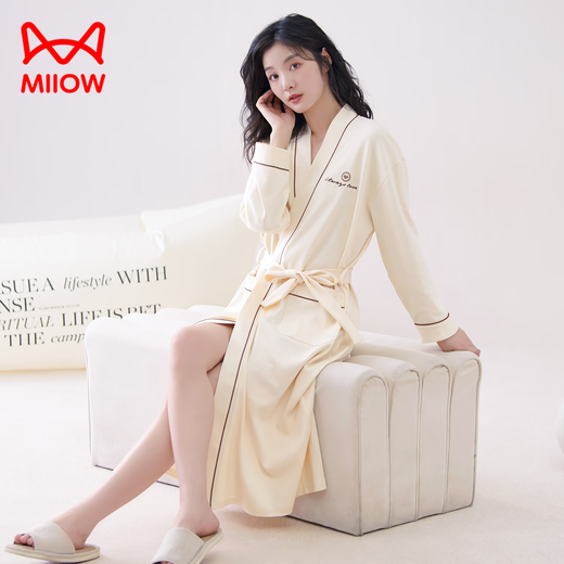 Cat man nightgown for women in spring and summer [pure cotton bathrobe] long-sleeved 2025 new four-season wearable large size mid-length morning robe