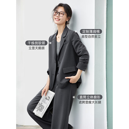 Fanximan old money style gray suit suit for women new casual suit trousers two-piece set high-grade gray M