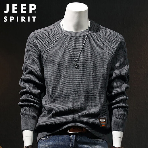 JEEP SPIRIT Jeep crew neck sweater men's autumn and winter warm inner knitted bottoming shirt men's thickened clothes gray XL