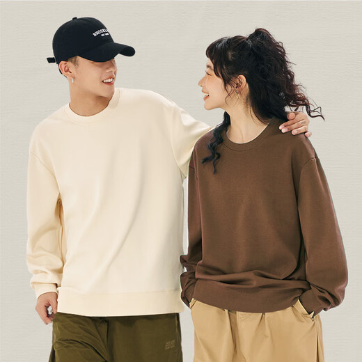 Baleno's heavyweight couple's sweatshirt in spring and autumn is soft, comfortable, casual and loose, commuting trendy brand solid color classic versatile jacket, round neck sweatshirt - light rice #solid color L