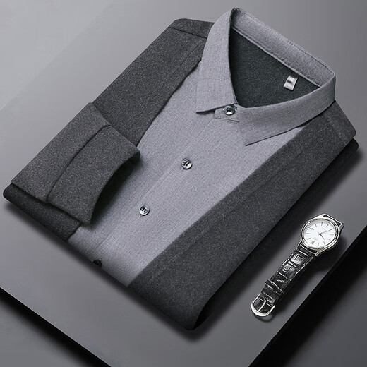 XJSGS international luxury high-end brand men's sweater spring and autumn new fake two-piece casual business sweater bottoming shirt high-end black ready stock XL recommended weight 135-150Jin Jin equals 0.5 kg