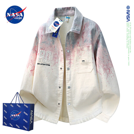 NASADKGM official denim jacket men's spring, autumn and winter new gradient lapel plus velvet jacket handsome high-end shirt pink regular XL (recommended 140-160Jin Jin equals 0.5 kg)