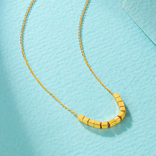 Chow Tai Fook Gold Necklace Women's Hard Gold Sugar Cube Necklace New Bafang Laicai Cube Pure Gold Necklace Women's National Day Gift