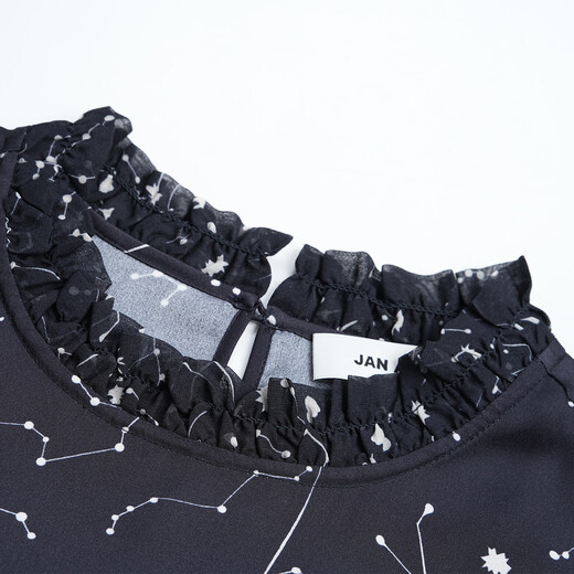 JAN AN NO navy blue silk printed top for women mulberry silk autumn and winter new product J2570102SY navy blue S 36