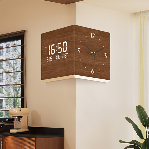 Set of simple mid-season antique living room corner clock perpetual calendar 2025 new electronic clock double-sided wall clock corner wall lamp clock