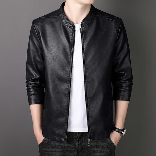2025 autumn and winter mainly promotes personalized stand-up collar motorcycle leather casual jacket CLp push stand-up collar motorcycle casual leather jacket jd black 2XL recommended 135-150Jin Jin equals 0.5 kg
