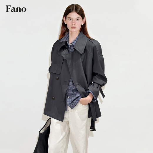 Fano studios Fan Luo Fano urban modern light drape classic raglan sleeve double breasted short windbreaker jacket for women 2026 spring floral gray ready stock M
