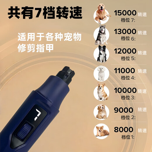 Large Pet Nail Grinder Universal LED Light Rechargeable Nail Clipper for Large, Medium and Small Cats and Dogs 7-speed Adjustment Blue 7-speed 18.5cm*4cm