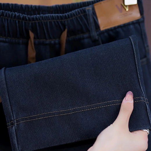 2025 Autumn New Style Drapey High Waist Slim Loose Fashionable Versatile Outerwear Washed Jeans for Middle-aged and Elderly Mothers Retro Blue (New Style for Autumn and Winter) 3XL Recommended 115-130 Jin Jin equals 0.5 kg