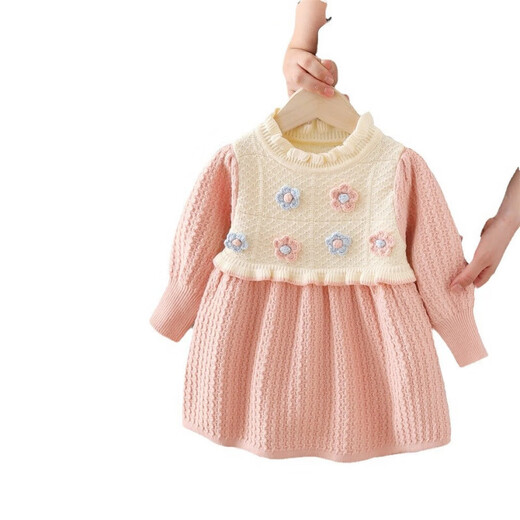 Girls sweater dress 2025 autumn and winter new bow Christmas skirt children's clothing pink plus velvet 90 cm