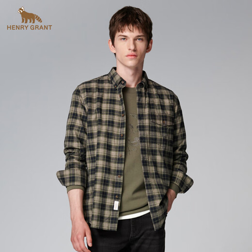 HENRY GRANT Henry Grant classic versatile long-sleeved plaid Korean style slim-fit plaid shirt men's top plaid navy (QSC244200U211) 46 (170/88A)