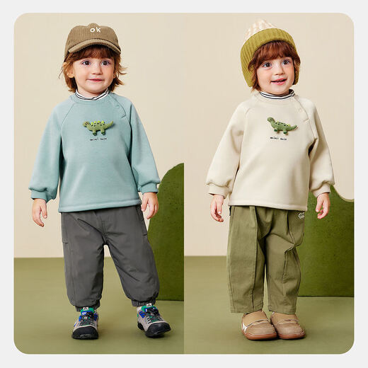 Minibala baby boy sweatshirt 2025 winter dinosaur outdoor fake two-piece turtleneck warm top
