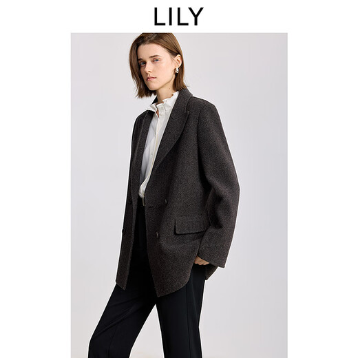 LILY2025 new winter style wool, mulberry and silk blended old money style silhouette temperament commuting woolen suit jacket for women 734 rock brown M