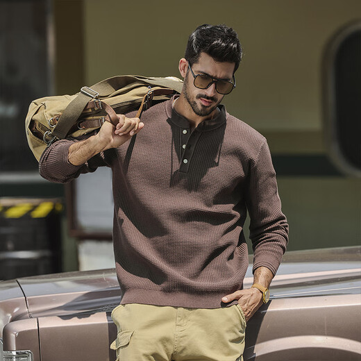 Hou Teng American Henry Collar Sweater Men's Winter Loose Warm Sweater Men's Trendy Retro Sweater Bottoming Shirt Men's Red Brown 4XL (210-230Jin Jin equals 0.5kg)