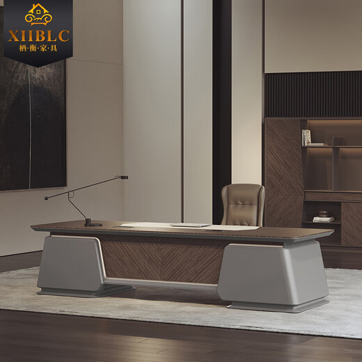 Qiheng (XIIBLC) President's Desk, Boss Table and Chair Combination, Chairman's Room Furniture, High-End Modern Executive Desk, General Manager's Desk, 2.8-meter President's Desk + Luxurious Nappa Cowhide Boss Chair