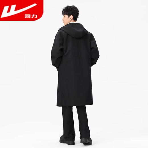 Warrior fake two-piece coat men's mid-length windbreaker jacket men's autumn and winter British style thickened hooded cloak jacket black M