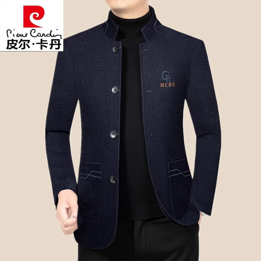 Pierre Cardin (Pierre Cardin) new autumn and winter woolen jacket for men middle-aged stand-up collar tunic suit fashion high-end trendy brand casual wool jacket for men black (spring style) XL 180 (135-150Jin Jin equals 0.5 kg)