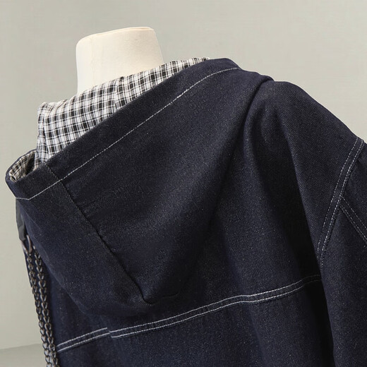 Sibaishe hooded long-sleeved denim jacket for women 2025 autumn new style fashionable simple washed loose top