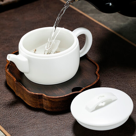 Yuquan Longmen, Dehua white porcelain teapot, mutton fat jade porcelain, plain-fired Hanwa pot, Kungfu tea set, large teapot, ceramic teapot, Hanwa pot (about 280ml_)