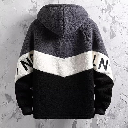 Lamb Plush Jacket Men's Autumn and Winter 2025 New Casual Trendy Student Velvet Jacket Men's Thickened Tops Gray XL Weight 120-135Jin Jin is equal to 0.5 kg