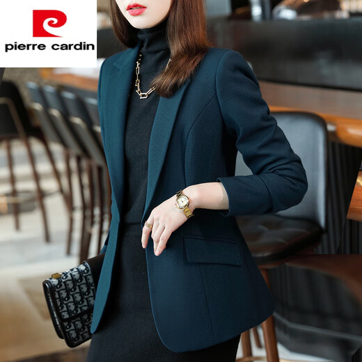 Pierre Cardin dark green suit jacket for women spring and autumn 2025 new Korean style fashionable and casual small man suit top knitted dark green suit (single piece) M (suitable for 92-101Jin Jin equals 0.5 kg)