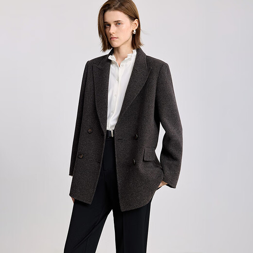 LILY2025 new winter style wool, mulberry and silk blended old money style silhouette temperament commuting woolen suit jacket for women 734 rock brown M
