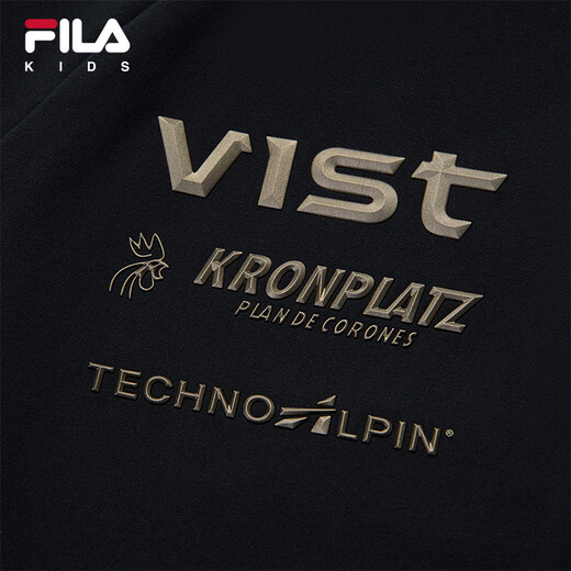 FILA children's clothing tops 2025 winter new style boys' plus velvet long-sleeved T-shirt dark black-BK 175