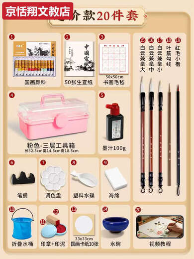 Chong Xing Chinese Painting Pigments Beginner Set Chinese Painting Supplies Tools Complete Set of Ink Painting Introductory Materials Primary School Students Art Teacher Recommended 12 Colors 12ml