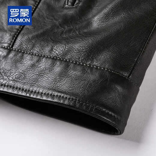 ROMON leather jacket men's autumn and winter casual solid color PU leather jacket velvet thickened top men's warm lapel jacket men