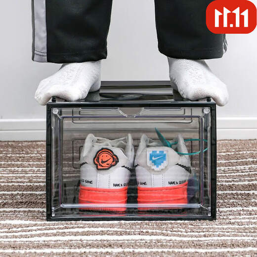 Meikejie shoe storage box, sneakers, dust-proof and oxidation-proof, transparent display box, shoe cabinet, magnetic hard plastic shoe box, internet celebrity shoe wall, 1 trial pack, 1 pc, side door transparent black 35*25*21 points 5cm 46 yards