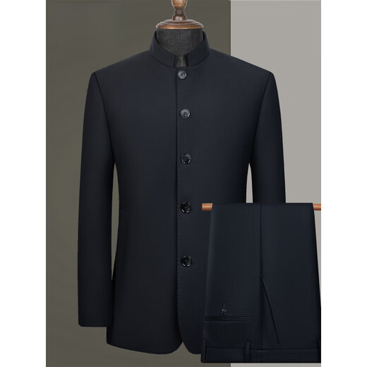FOSEKI high-end brand men's high-end new Chinese tunic suit men's formal groom's wedding dress standing black single-piece top M 170 size