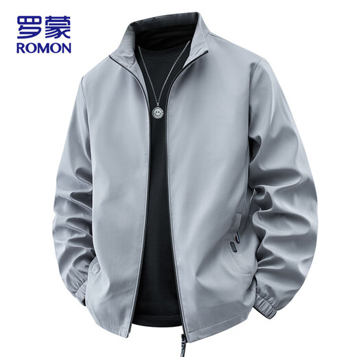 ROMON flight jacket men's autumn and winter business jacket men's commuter casual stand-up collar top men's black 3XL