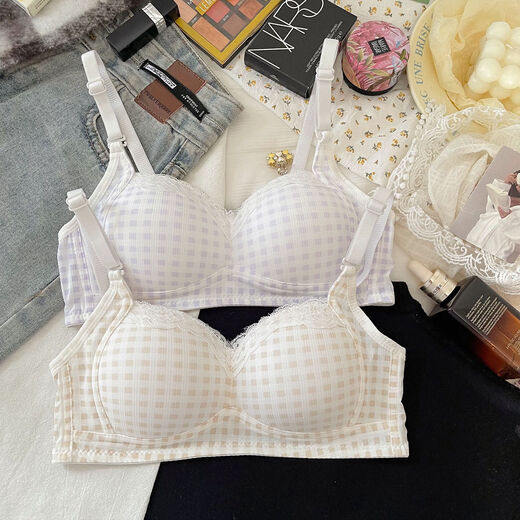 Underwear for female students, Korean version of girl's bra without rims, small breasts gathering, anti-sagging, secondary breasts, sexy pure desire tube top, light blue + pink XL 38/85