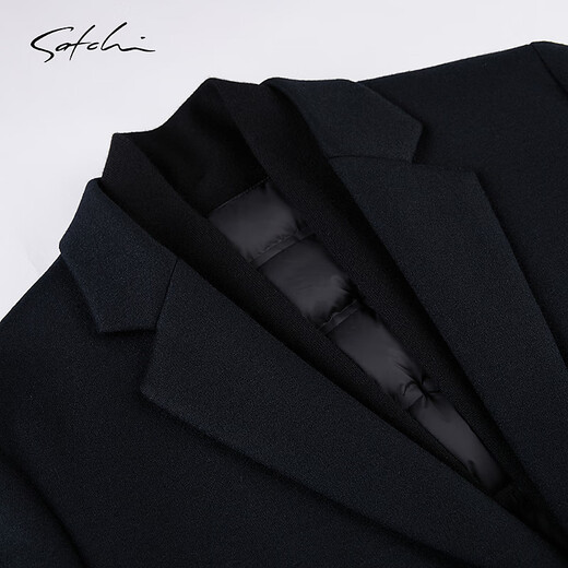 SATCHI Removable Goose Down Liner SATCHI Men's Woolen Coat 2025 Winter Mid-Length Wool Jacket Black M