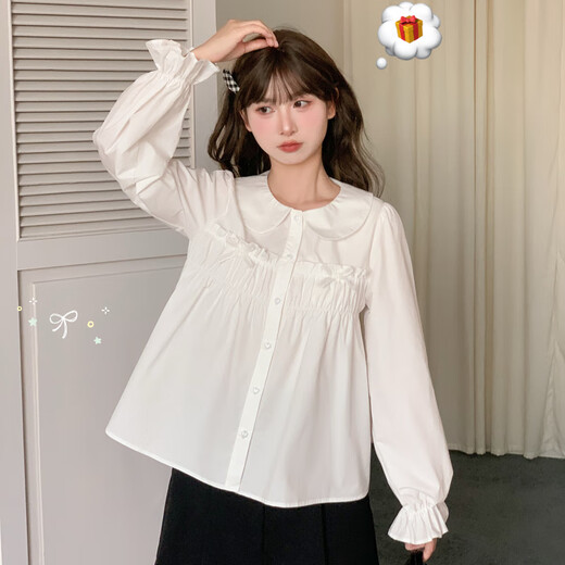 Mori Girl Tribal College Style Doll Collar Long Sleeve Shirt Women 2025 New Autumn and Winter Pure Cotton Design Loose Top White Shirt S Model Code
